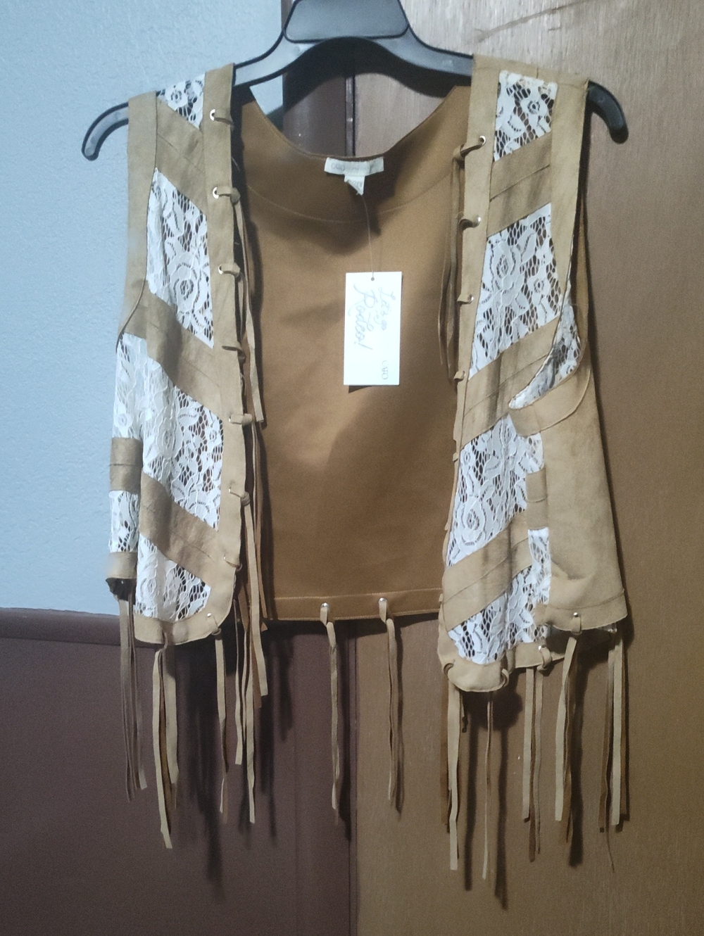 Cato Suede Fringe Vest in Camel Brown